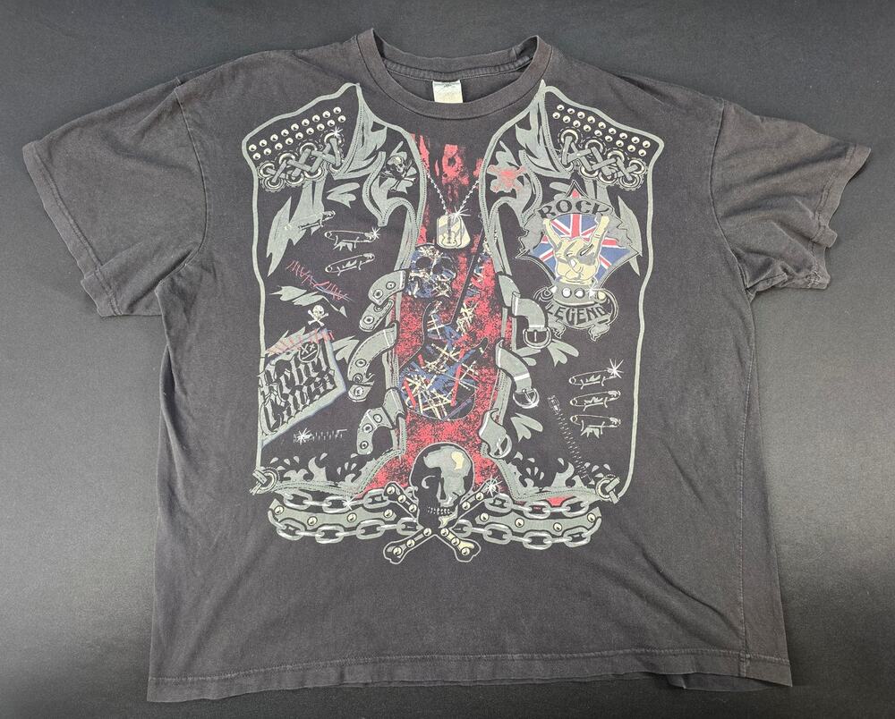 Y2K Rock Legend Graphic T Shirt Mens 3XL Black Skull Biker Punk Gothic